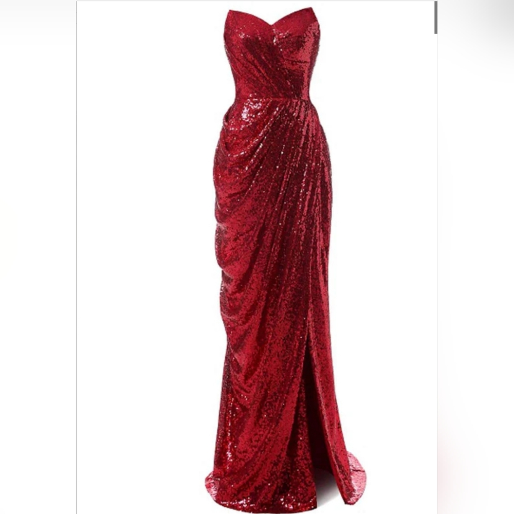 Retro Stage Elegant Red Sequin Gown Jessica Rabbit Style Small